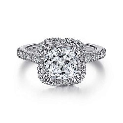 14K White Gold Cushion Halo Diamond Engagement Ring Surrey Vancouver Canada Langley Burnaby Richmond