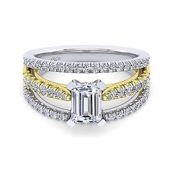 14K White-Yellow Gold Emerald Cut Diamond Engagement Ring Surrey Vancouver Canada Langley Burnaby Richmond