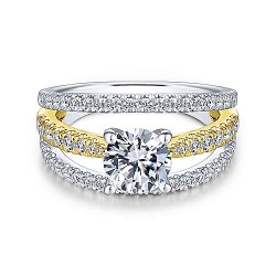 14K White-Yellow Gold Round Diamond Engagement Ring Surrey Vancouver Canada Langley Burnaby Richmond