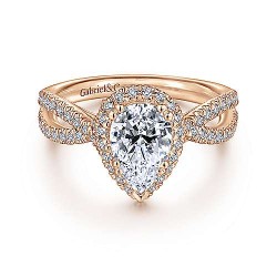 14K Rose Gold Pear Shape Halo Diamond Engagement Ring Surrey Vancouver Canada Langley Burnaby Richmond