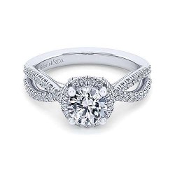 14K White Gold Round Halo Diamond Engagement Ring Surrey Vancouver Canada Langley Burnaby Richmond