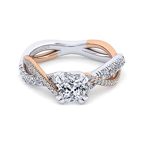 14K WhiteRose Free form 14K White-Rose Gold Cushion Cut Twisted Diamond Engagement Ring Surrey Vancouver Canada Langley Burnaby Richmond