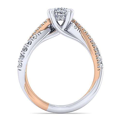 14K WhiteRose Free form 14K White-Rose Gold Cushion Cut Twisted Diamond Engagement Ring Surrey Vancouver Canada Langley Burnaby Richmond