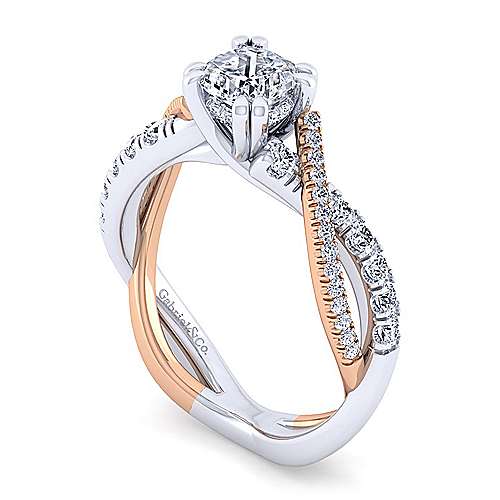 14K WhiteRose Free form 14K White-Rose Gold Cushion Cut Twisted Diamond Engagement Ring Surrey Vancouver Canada Langley Burnaby Richmond