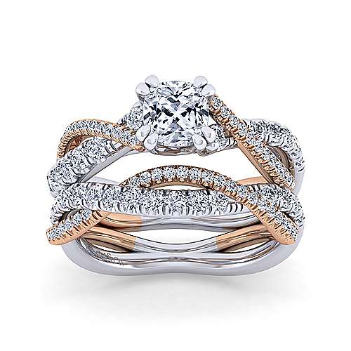 14K WhiteRose Free form 14K White-Rose Gold Cushion Cut Twisted Diamond Engagement Ring Surrey Vancouver Canada Langley Burnaby Richmond