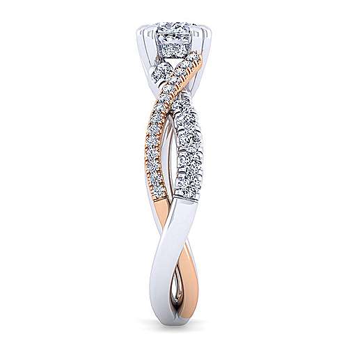 14K WhiteRose Free form 14K White-Rose Gold Cushion Cut Twisted Diamond Engagement Ring Surrey Vancouver Canada Langley Burnaby Richmond