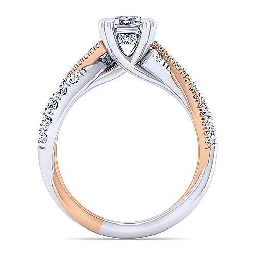 14K WhiteRose Free form 14K White-Rose Gold Emerald Cut Diamond Twisted Engagement Ring Surrey Vancouver Canada Langley Burnaby Richmond