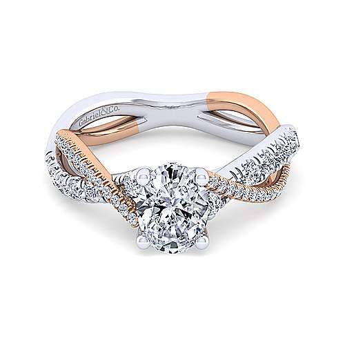 14K WhiteRose Free form 14K White-Rose Gold Oval Diamond Twisted Engagement Ring Surrey Vancouver Canada Langley Burnaby Richmond