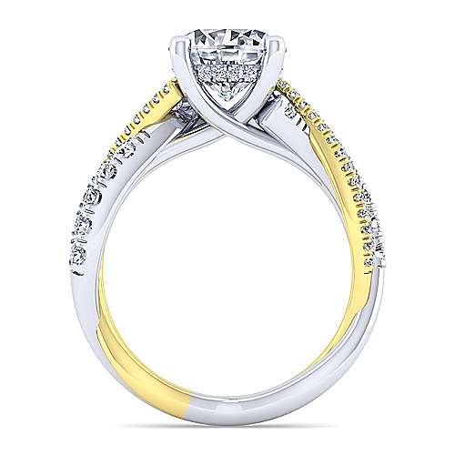 14K WhiteYellow Free form 14K White-Yellow Gold Round Diamond Twisted Engagement Ring Surrey Vancouver Canada Langley Burnaby Richmond