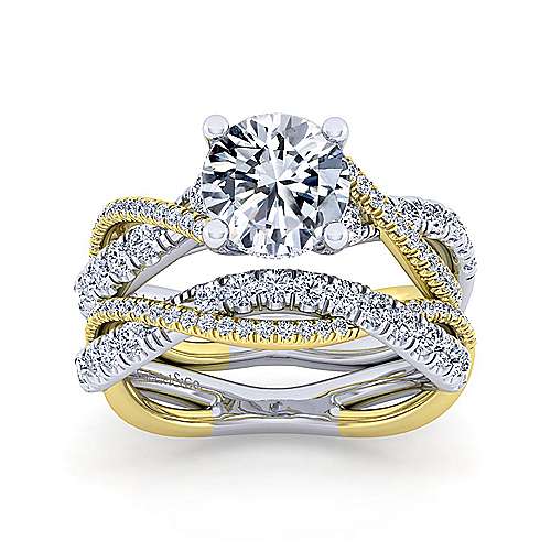 14K WhiteYellow Free form 14K White-Yellow Gold Round Diamond Twisted Engagement Ring Surrey Vancouver Canada Langley Burnaby Richmond