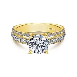 18K Yellow Gold Round Diamond Split Shank Engagement Ring Surrey Vancouver Canada Langley Burnaby Richmond