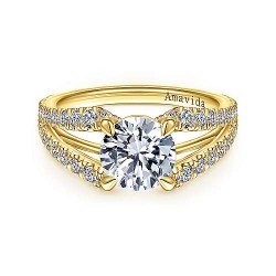 18K Yellow Gold Round Diamond Split Shank Engagement Ring Surrey Vancouver Canada Langley Burnaby Richmond