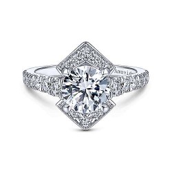 Art Deco 18K White Gold Round Halo Diamond Engagement Ring Surrey Vancouver Canada Langley Burnaby Richmond