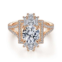 Unique 18K Rose Gold Art Deco Halo Diamond Engagement Ring Surrey Vancouver Canada Langley Burnaby Richmond