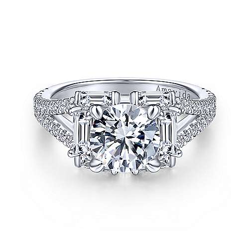 18K White Halo Unique 18K White Gold Art Deco Halo Diamond Engagement Ring Surrey Vancouver Canada Langley Burnaby Richmond