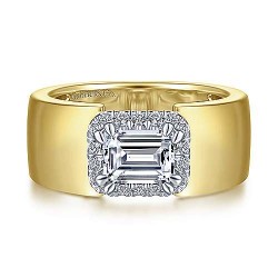 14K White-Yellow Gold Halo Emerald Cut Diamond Engagement Ring Surrey Vancouver Canada Langley Burnaby Richmond