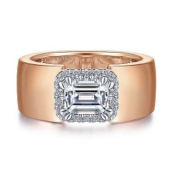 14K White-Rose Gold Halo Emerald Cut Diamond Engagement Ring Surrey Vancouver Canada Langley Burnaby Richmond