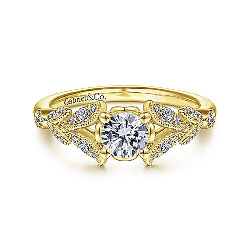 14K Yellow Split shank Vintage Inspired 14K Yellow Gold Split Shank Round Diamond Engagement Ring Surrey Vancouver Canada Langley Burnaby Richmond