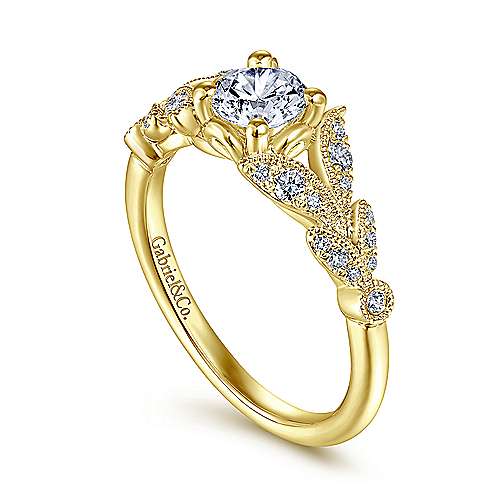 14K Yellow Split shank Vintage Inspired 14K Yellow Gold Split Shank Round Diamond Engagement Ring Surrey Vancouver Canada Langley Burnaby Richmond