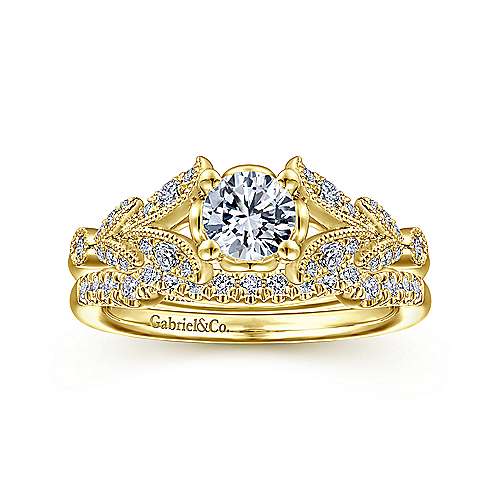 14K Yellow Split shank Vintage Inspired 14K Yellow Gold Split Shank Round Diamond Engagement Ring Surrey Vancouver Canada Langley Burnaby Richmond