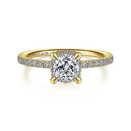 14K Yellow Halo 14K Yellow Gold Hidden Halo Cushion Cut Diamond Engagement Ring Surrey Vancouver Canada Langley Burnaby Richmond