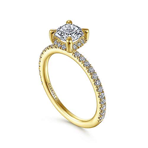 14K Yellow Halo 14K Yellow Gold Hidden Halo Cushion Cut Diamond Engagement Ring Surrey Vancouver Canada Langley Burnaby Richmond