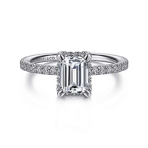 14K White Halo 14K White Gold Hidden Halo Emerald Cut Diamond Engagement Ring Surrey Vancouver Canada Langley Burnaby Richmond