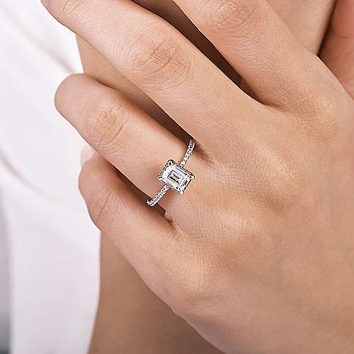 14K White Halo 14K White Gold Hidden Halo Emerald Cut Diamond Engagement Ring Surrey Vancouver Canada Langley Burnaby Richmond