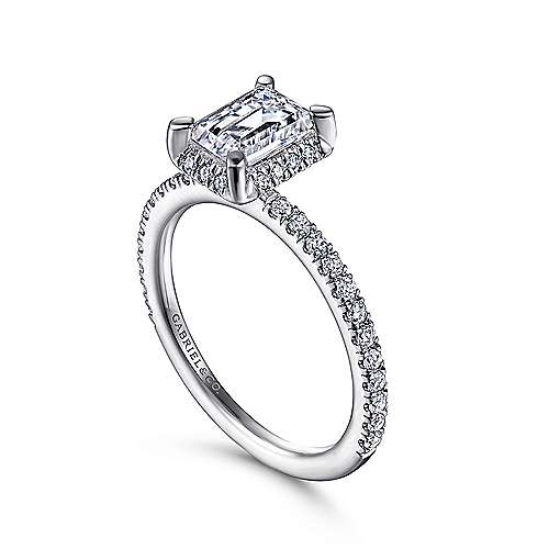 14K White Halo 14K White Gold Hidden Halo Emerald Cut Diamond Engagement Ring Surrey Vancouver Canada Langley Burnaby Richmond