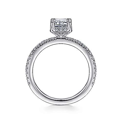 14K White Halo 14K White Gold Hidden Halo Emerald Cut Diamond Engagement Ring Surrey Vancouver Canada Langley Burnaby Richmond