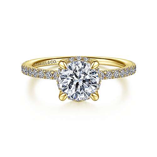 14K Yellow Halo 14K Yellow Gold Hidden Halo Round Diamond Engagement Ring Surrey Vancouver Canada Langley Burnaby Richmond