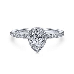 14K White Gold Pear Shape Halo Diamond Engagement Ring Surrey Vancouver Canada Langley Burnaby Richmond