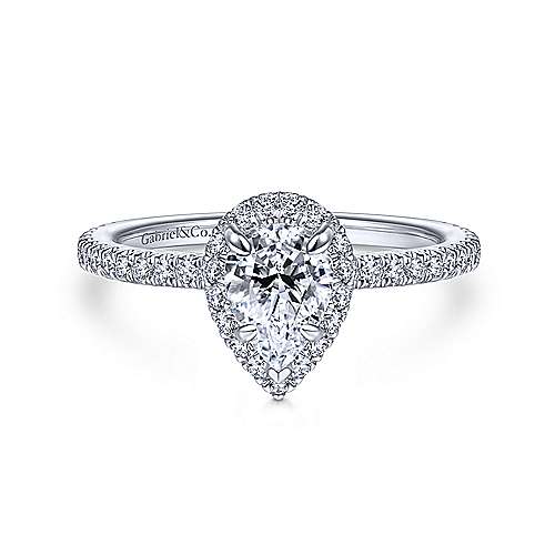 14K White Halo 14K White Gold Pear Shape Halo Diamond Engagement Ring Surrey Vancouver Canada Langley Burnaby Richmond