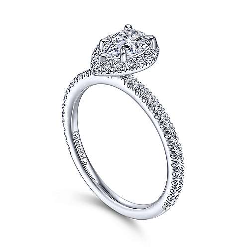 14K White Halo 14K White Gold Pear Shape Halo Diamond Engagement Ring Surrey Vancouver Canada Langley Burnaby Richmond