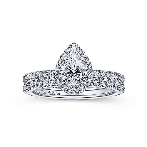 14K White Halo 14K White Gold Pear Shape Halo Diamond Engagement Ring Surrey Vancouver Canada Langley Burnaby Richmond