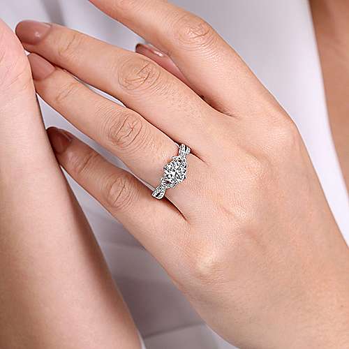 18K White Free form Vintage Inspired 18K White Gold Twisted Round Diamond Engagement Ring Surrey Vancouver Canada Langley Burnaby Richmond