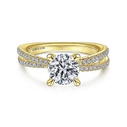 14K Yellow Gold Split Shank Round Diamond Engagement Ring Surrey Vancouver Canada Langley Burnaby Richmond