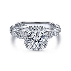 14K White Gold Cushion Halo Round Diamond Engagement Ring Surrey Vancouver Canada Langley Burnaby Richmond