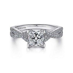 14K White Gold Twisted  Princess Cut Diamond Engagement Ring Surrey Vancouver Canada Langley Burnaby Richmond