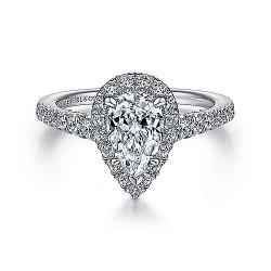 14K White Gold Pear Shape Halo Diamond Engagement Ring Surrey Vancouver Canada Langley Burnaby Richmond