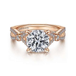 18K Rose Gold Twisted Round Diamond Engagement Ring Surrey Vancouver Canada Langley Burnaby Richmond