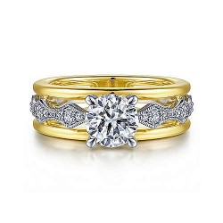 14K White-Yellow Gold Round Diamond Engagement Ring Surrey Vancouver Canada Langley Burnaby Richmond