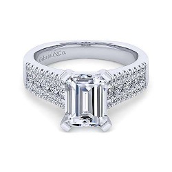 14K White Gold Wide Band Emerald Cut Diamond Engagement Ring Surrey Vancouver Canada Langley Burnaby Richmond