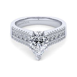 14K White Gold Wide Band Pear Shape Diamond Engagement Ring Surrey Vancouver Canada Langley Burnaby Richmond