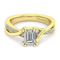 14K Yellow Gold Twisted Emerald Cut Diamond Engagement Ring Surrey Vancouver Canada Langley Burnaby Richmond