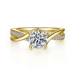 14K Yellow Gold Round Diamond Twisted Engagement Ring Surrey Vancouver Canada Langley Burnaby Richmond