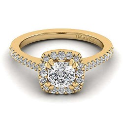 14K Yellow Gold Cushion Halo Diamond Engagement Ring Surrey Vancouver Canada Langley Burnaby Richmond