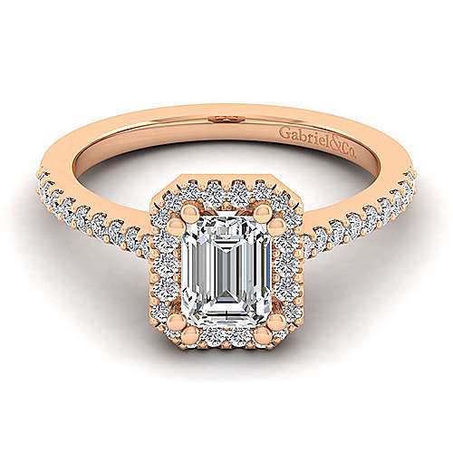 14K Rose Halo 14K Rose Gold Emerald Halo Diamond Engagement Ring Surrey Vancouver Canada Langley Burnaby Richmond