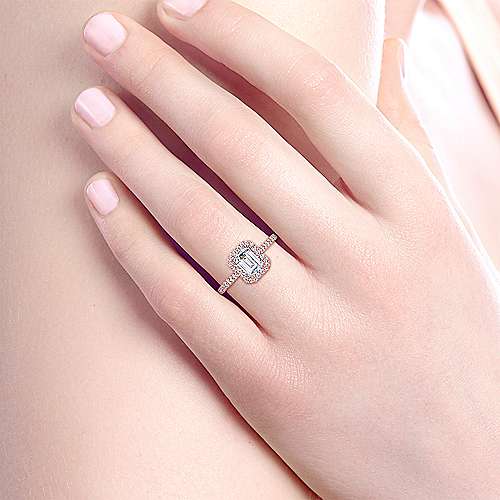 14K Rose Halo 14K Rose Gold Emerald Halo Diamond Engagement Ring Surrey Vancouver Canada Langley Burnaby Richmond