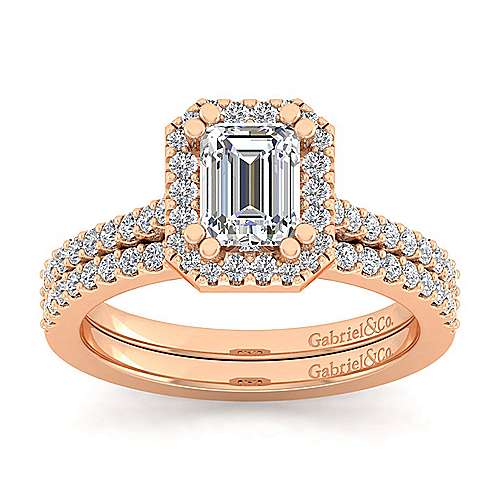 14K Rose Halo 14K Rose Gold Emerald Halo Diamond Engagement Ring Surrey Vancouver Canada Langley Burnaby Richmond